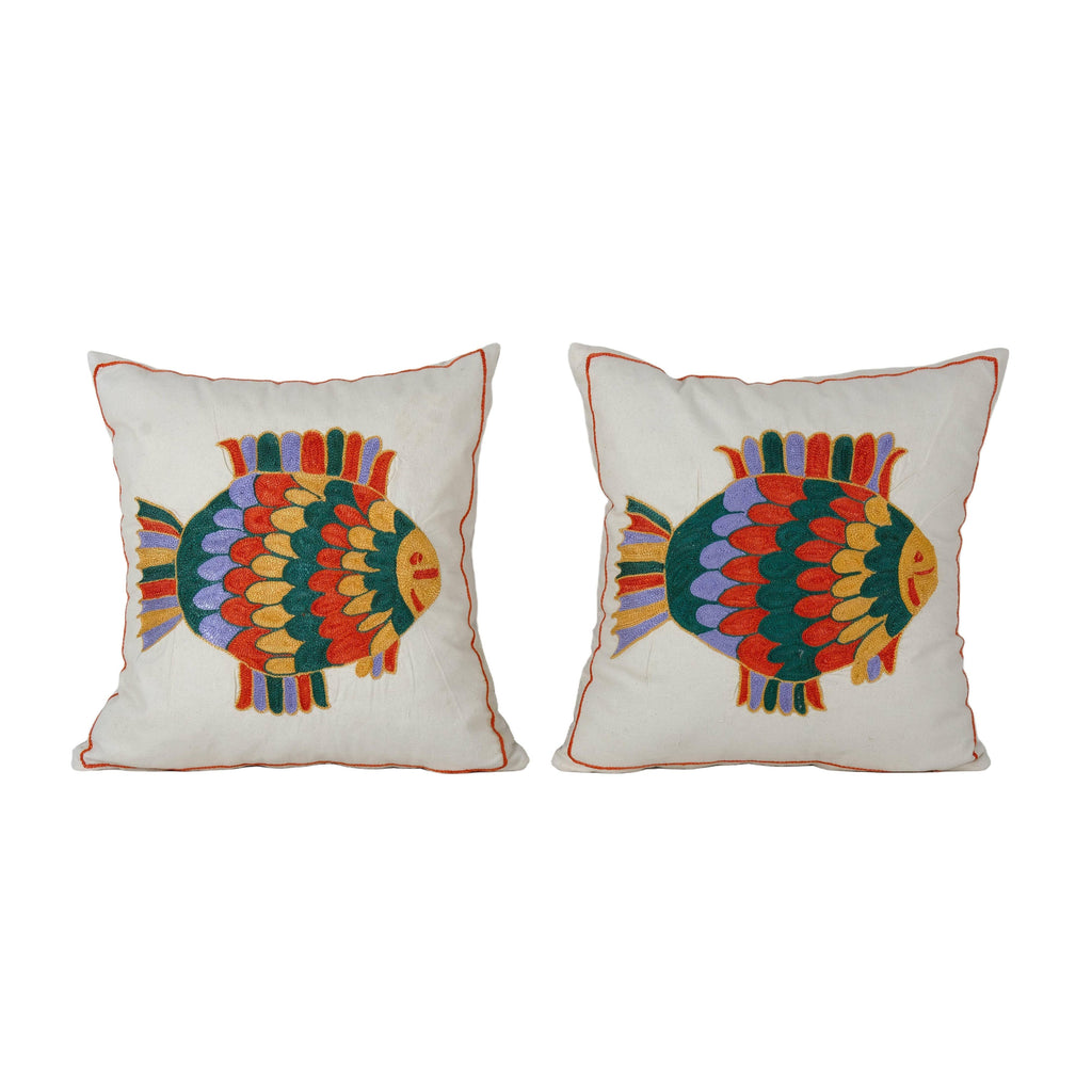 Balık Desenli Suzani Kırlent Kılıfı 2'li Set 45 x 46 cm