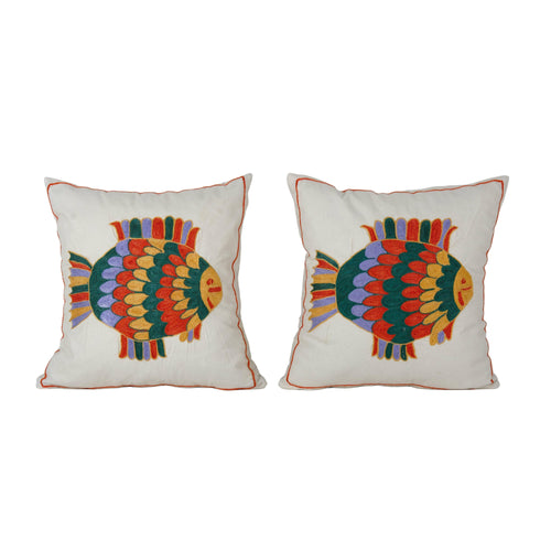 Balık Desenli Suzani Kırlent Kılıfı 2'li Set 45 x 46 cm