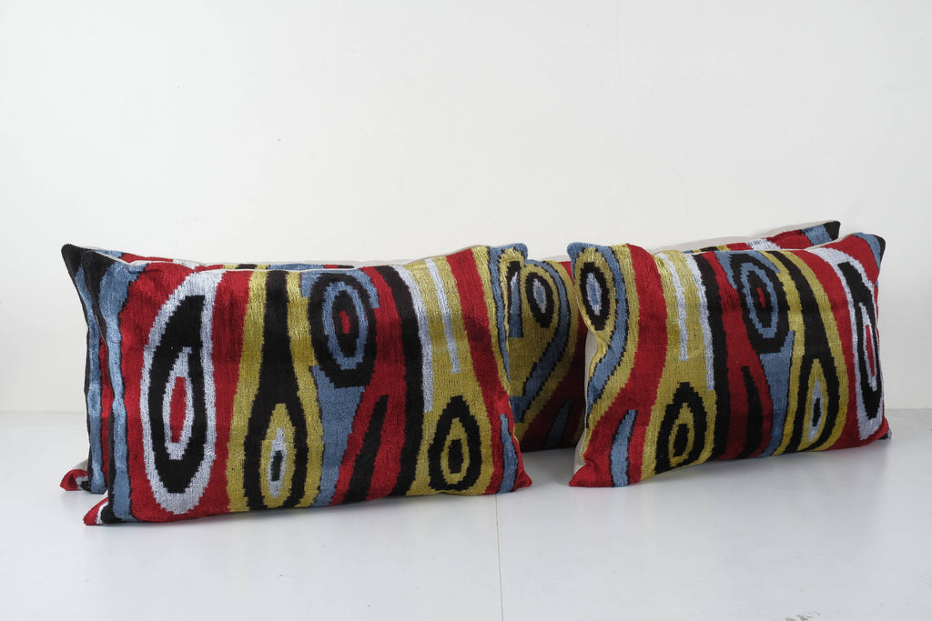 İpek Ikat Kadife Kırlent Kılıfı 3'li Set 40 x 60 cm