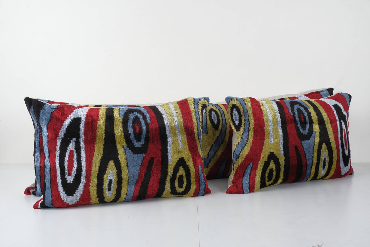 İpek Ikat Kadife Kırlent Kılıfı 3'li Set 40 x 60 cm