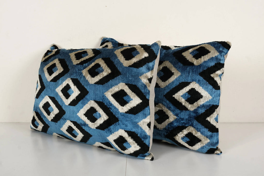 İpek Ikat Kadife Kırlent Kılıfı 2'li Set 40 x 60 cm