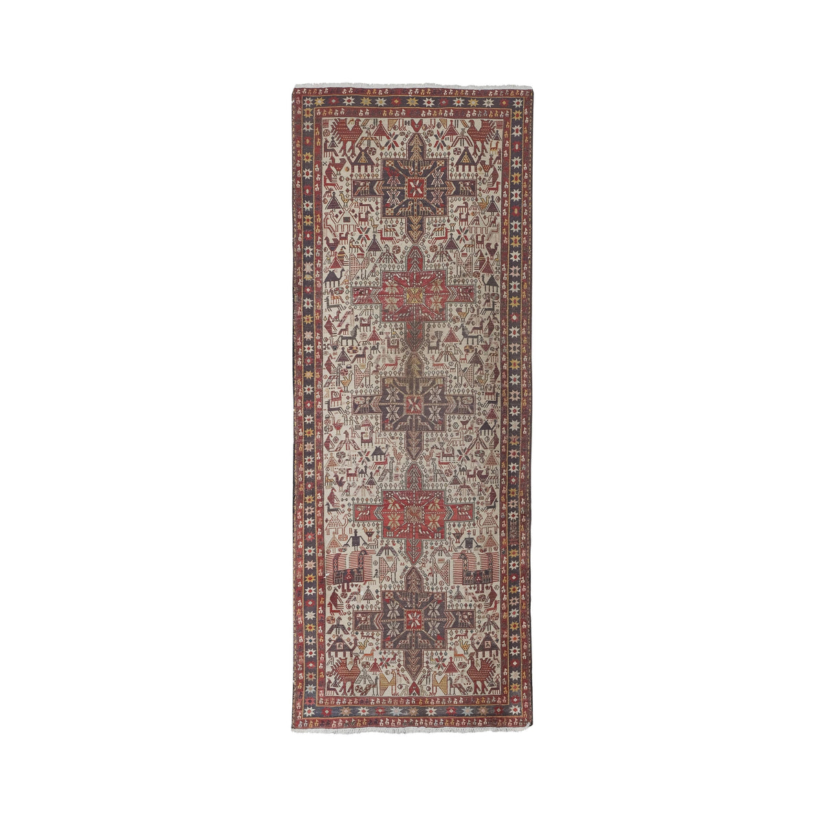 Vintage Hayvan Desenli Sumak Kilim Yolluk 108 x 278 cm