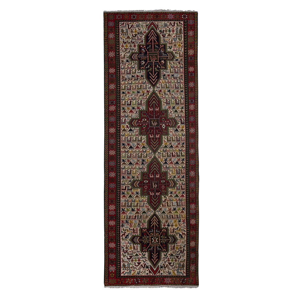 Vintage Hayvan Desenli Sumak Kilim Yolluk 104 x 285 cm