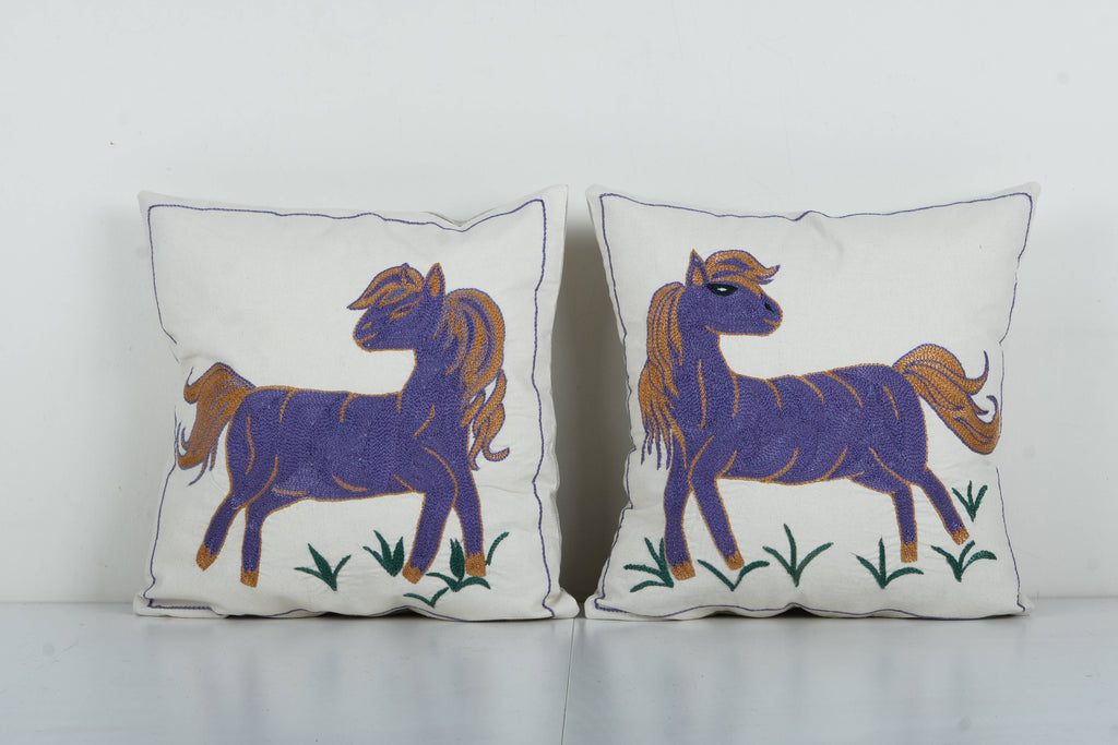 At Desenli Suzani Kırlent Kılıfı 2'li Set 45 x 45 cm