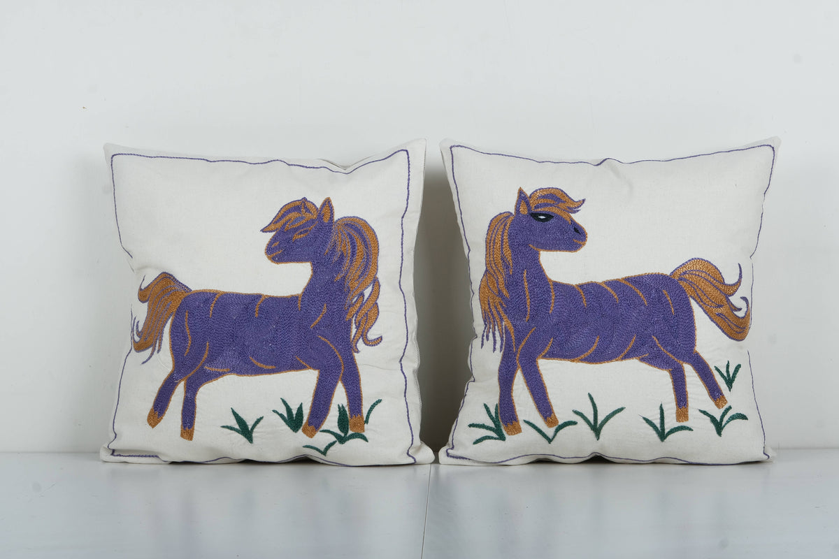 At Desenli Suzani Kırlent Kılıfı 2'li Set 45 x 45 cm