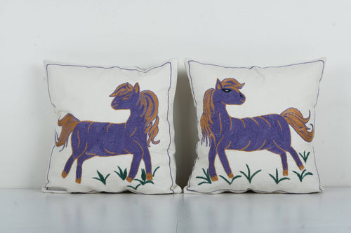 At Desenli Suzani Kırlent Kılıfı 2'li Set 45 x 45 cm