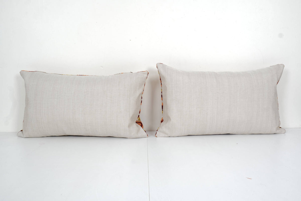 İpek Ikat Kadife Kırlent Kılıfı 2'li Set 40 x 66 cm