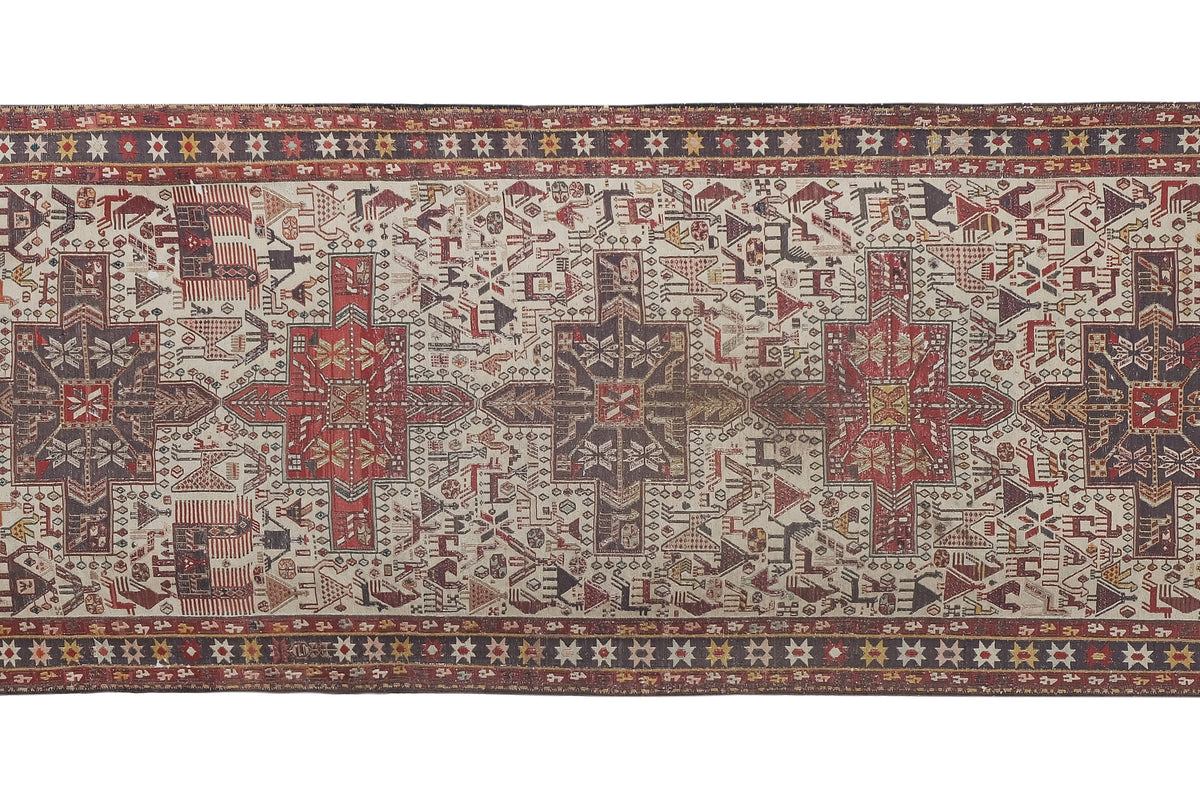 Vintage Hayvan Desenli Sumak Kilim Yolluk 108 x 278 cm