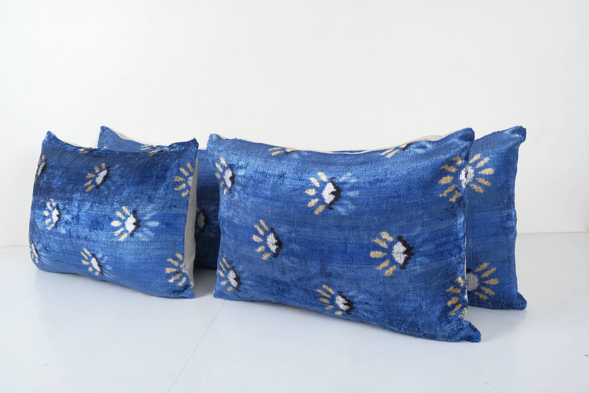 İpek Ikat Kadife Kırlent Kılıfı 3'li Set 40 x 117 cm
