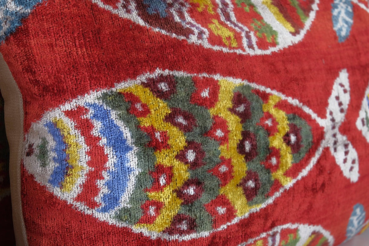 Balık Desenli İpek Ikat Kadife Kırlent Kılıfı 3'li Set 40 x 122 cm