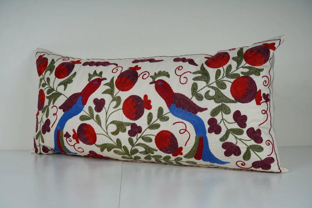Kuş Desenli Suzani Kırlent Kılıfı 42 x 85 cm
