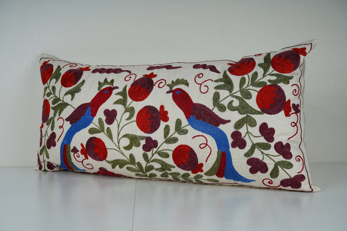 Kuş Desenli Suzani Kırlent Kılıfı 42 x 85 cm
