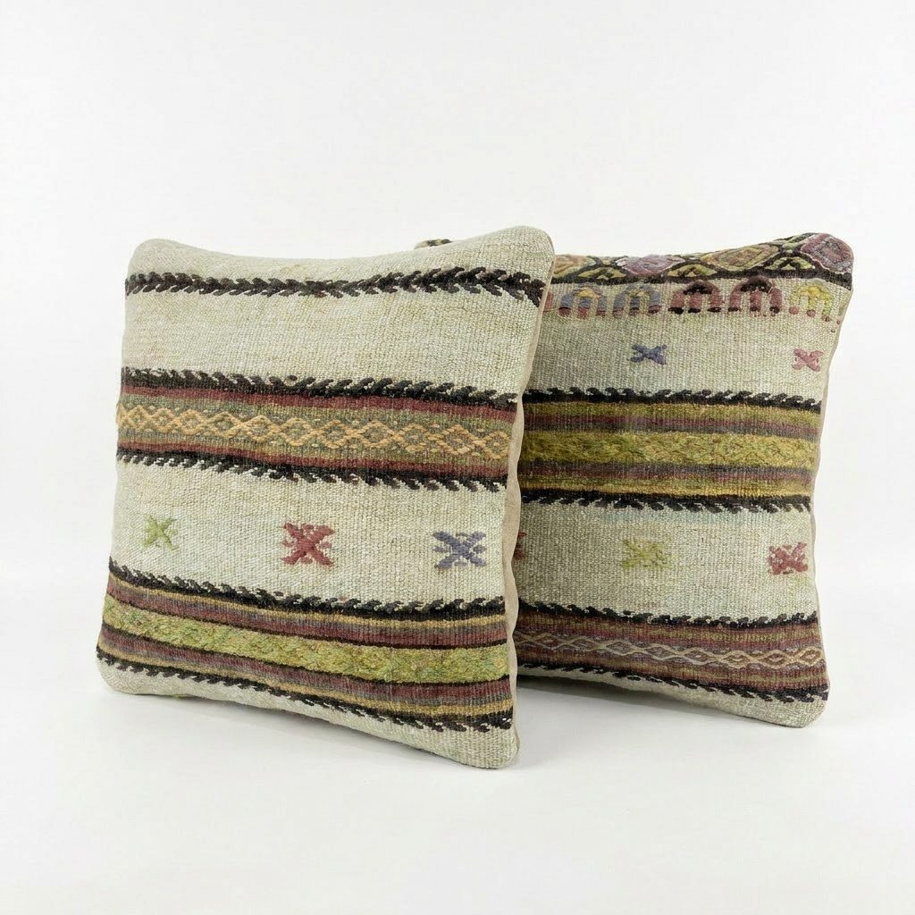 Türk Kilim Kırlent Kılıfı 2'li Set 40 x 40 cm