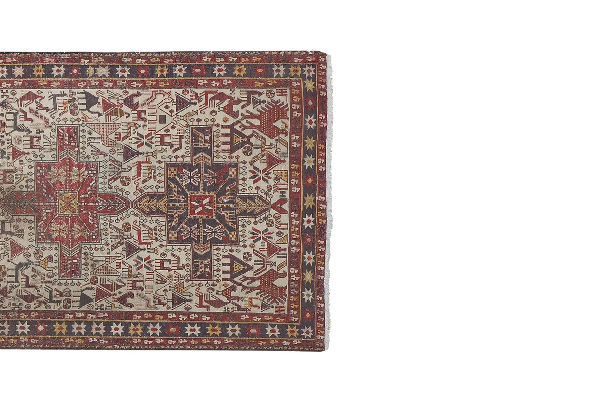 Vintage Hayvan Desenli Sumak Kilim Yolluk 108 x 278 cm