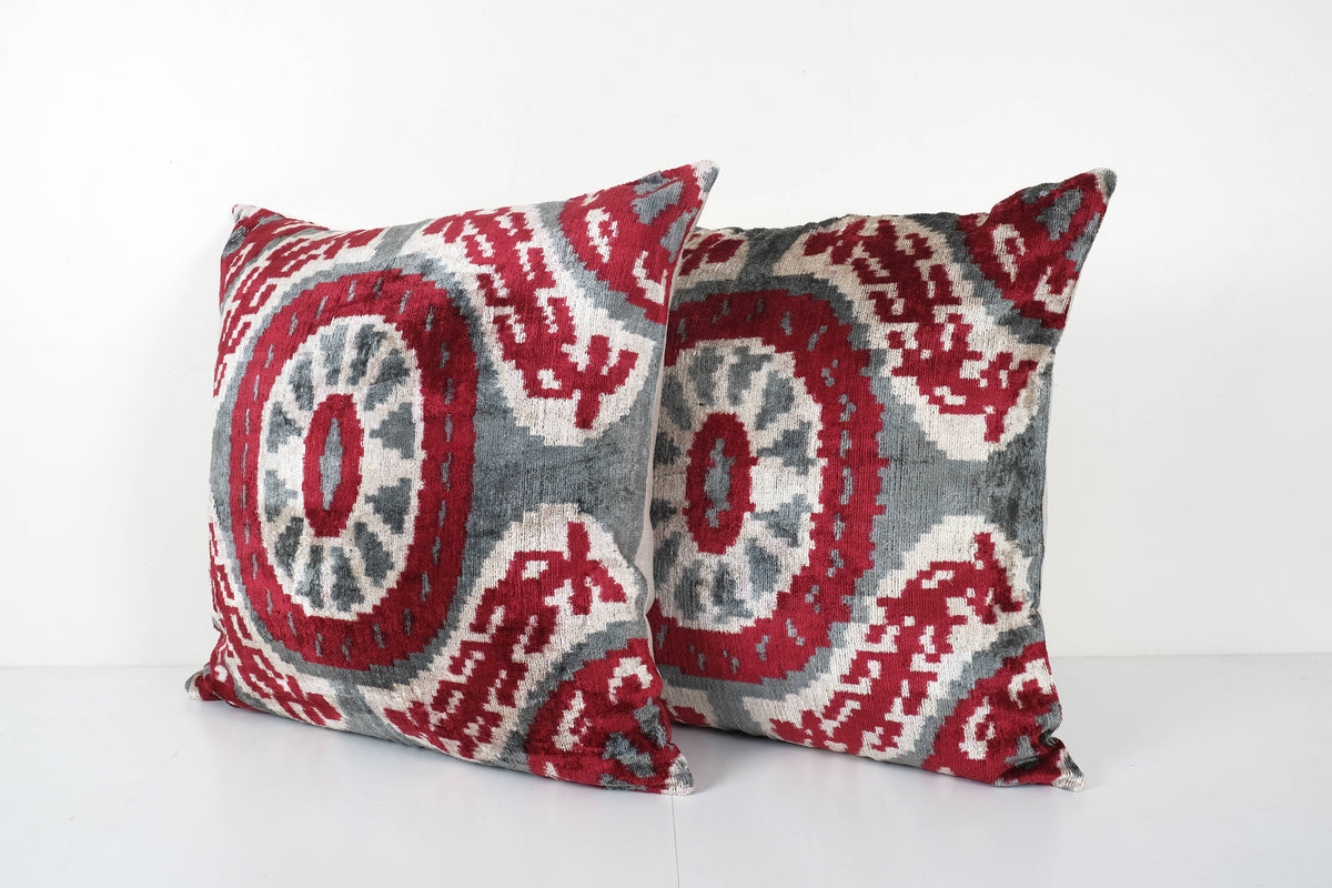 İpek Ikat Kadife Kırlent Kılıfı 2'li Set 60 x 60 cm