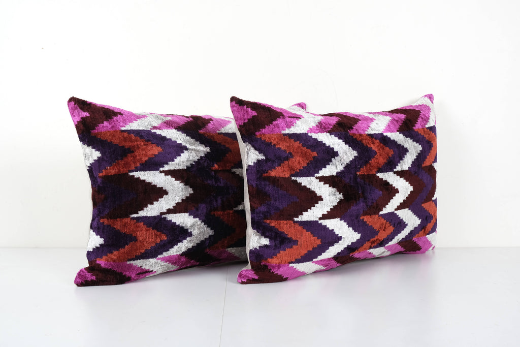 İpek Ikat Kadife Kırlent Kılıfı 2'li Set 40 x 60 cm