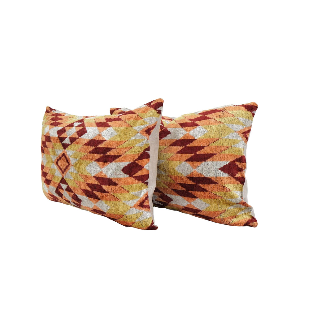 İpek Ikat Kadife Kırlent Kılıfı 2'li Set 40 x 66 cm