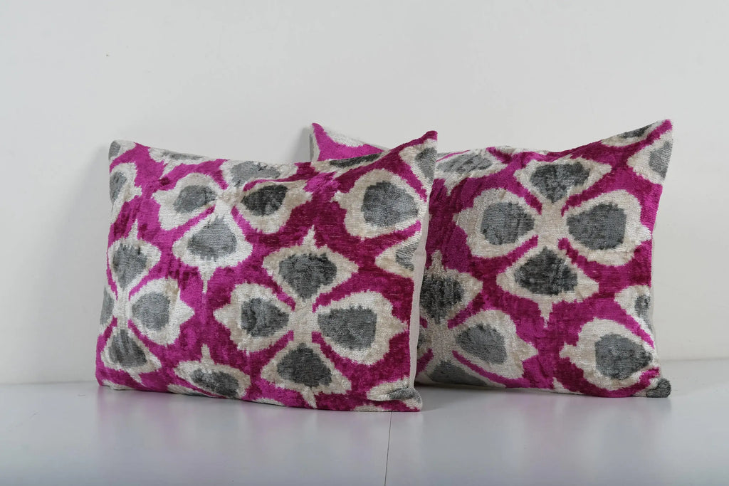 İpek Ikat Kadife Kırlent Kılıfı 2'li Set 38 x 58 cm