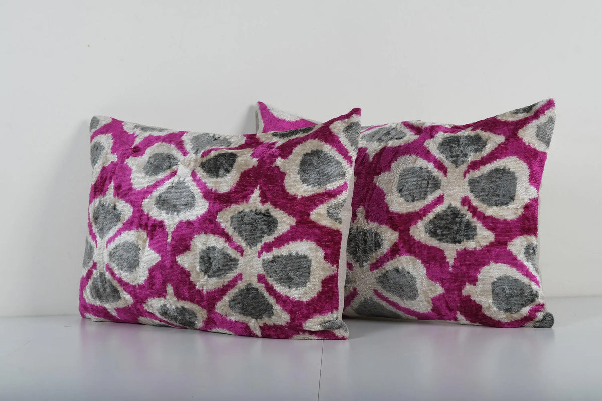 İpek Ikat Kadife Kırlent Kılıfı 2'li Set 38 x 58 cm