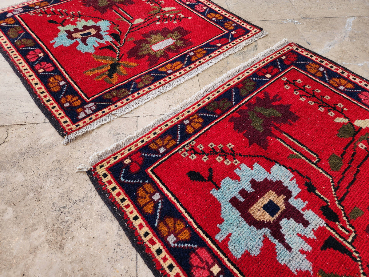 Vintage Türk Yastık Halı 2'li Set 73 x 79 cm