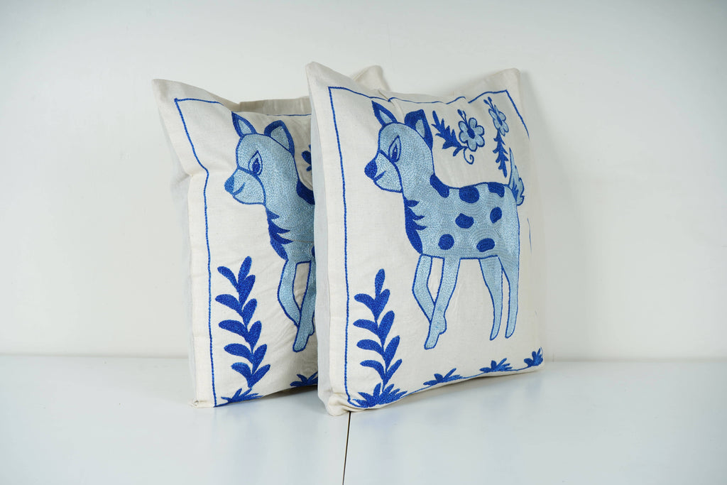 Geyik Desenli Suzani Kırlent Kılıfı 2'li Set 45 x 45 cm