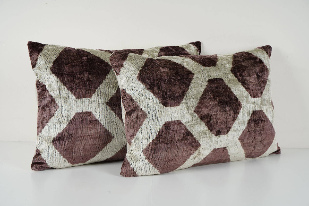 İpek Ikat Kadife Kırlent Kılıfı 2'li Set 40 x 60 cm