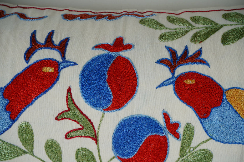 Kuş Desenli Suzani Kırlent Kılıfı 40 x 90 cm