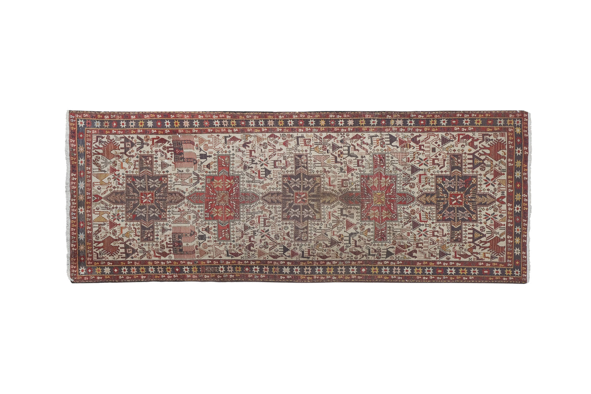 Vintage Hayvan Desenli Sumak Kilim Yolluk 108 x 278 cm