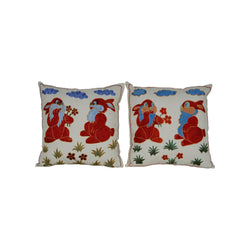 Tavşan Desenli Suzani Kırlent Kılıfı 2'li Set 47 x 47 cm
