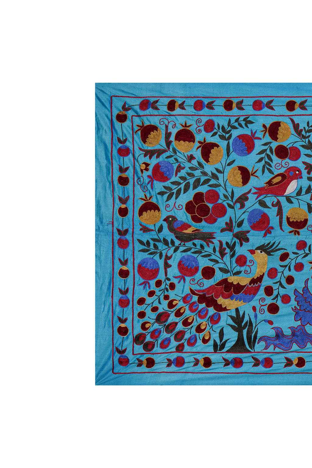 Tavus Kuşu Desenli Suzani Duvar Örtüsü 103 x 183 cm