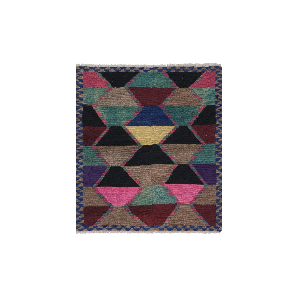 Vintage Türk Damalı Tulu Halı 124 x 141 cm
