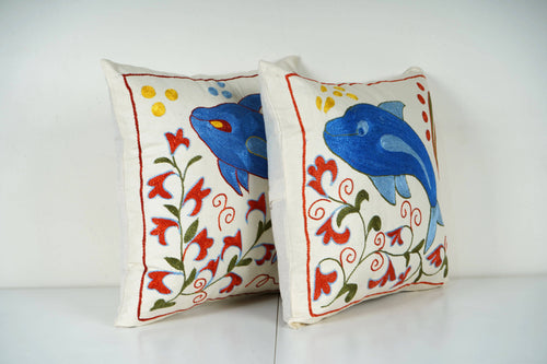 Balık Desenli Suzani Kırlent Kılıfı 2'li Set 45 x 45 cm