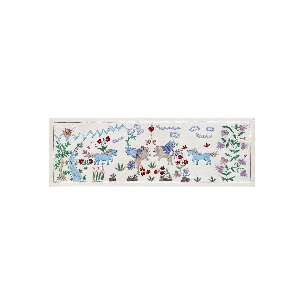 Buhara At Desenli İşlemeli Suzani Yolluk 50 x 142 cm