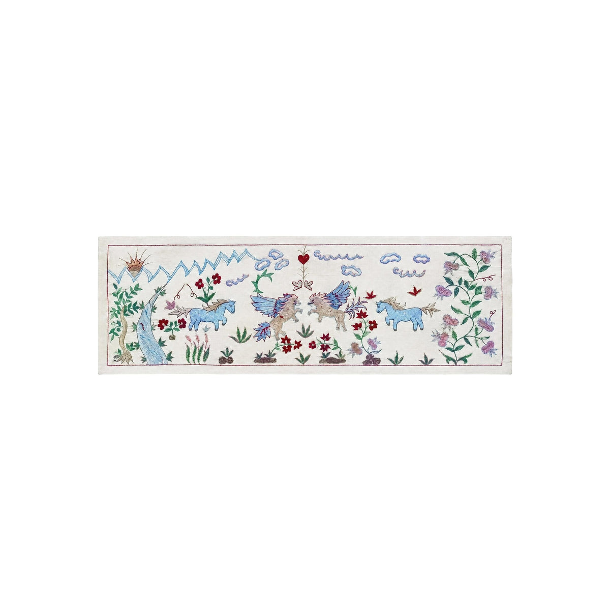 Buhara At Desenli İşlemeli Suzani Yolluk 50 x 142 cm