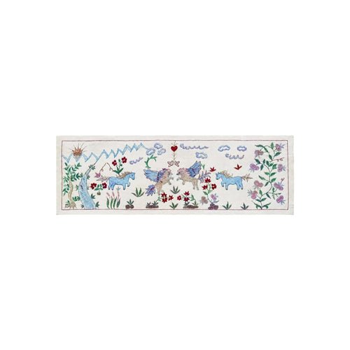 Buhara At Desenli İşlemeli Suzani Yolluk 50 x 142 cm