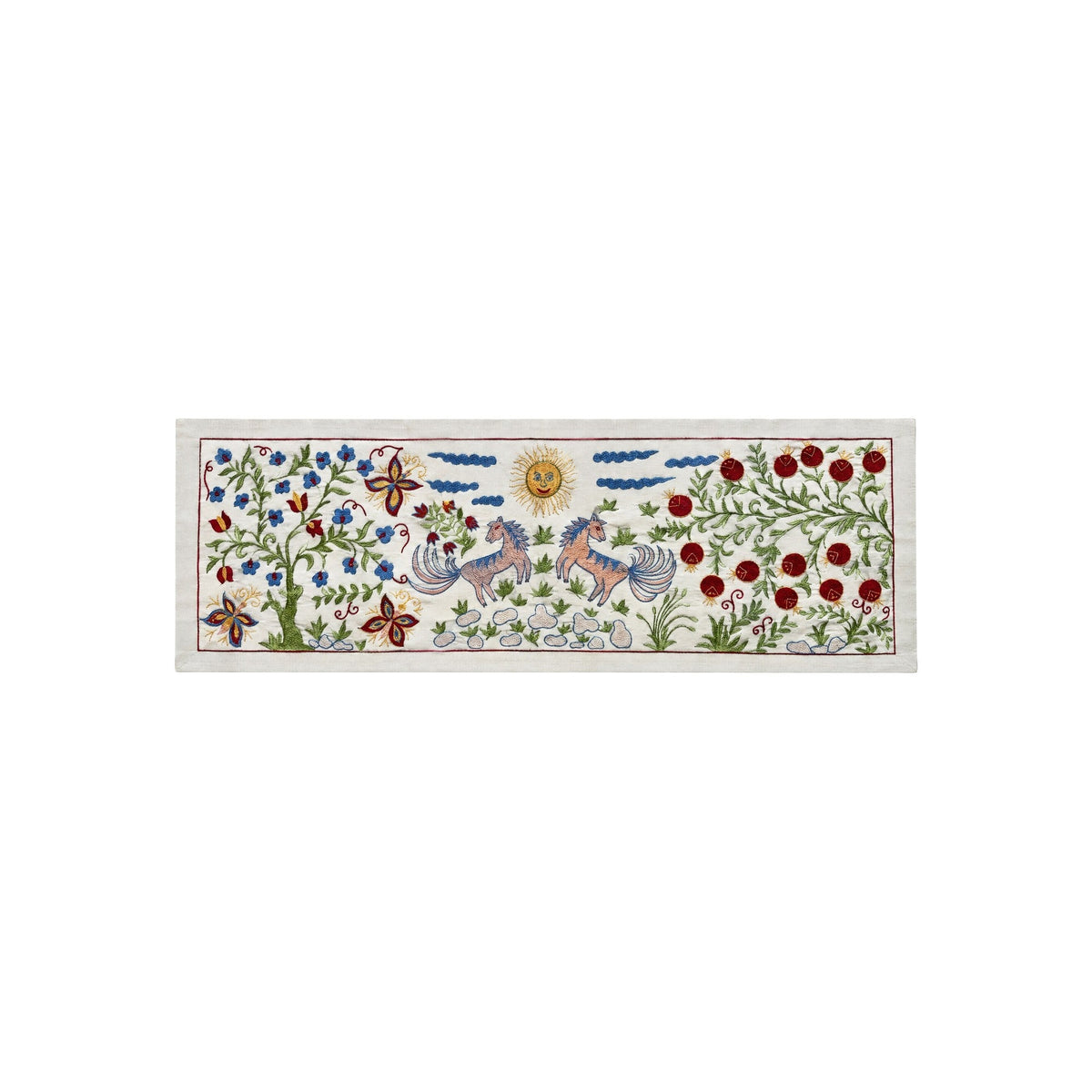At Desenli İşlemeli Suzani Yolluk 50 x 141 cm
