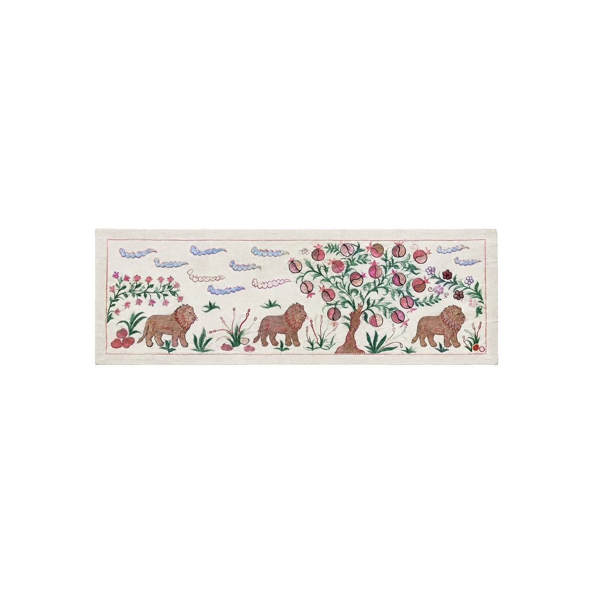 Özbek Aslan Figürlü Suzani Duvar Örtüsü 50 x 141 cm