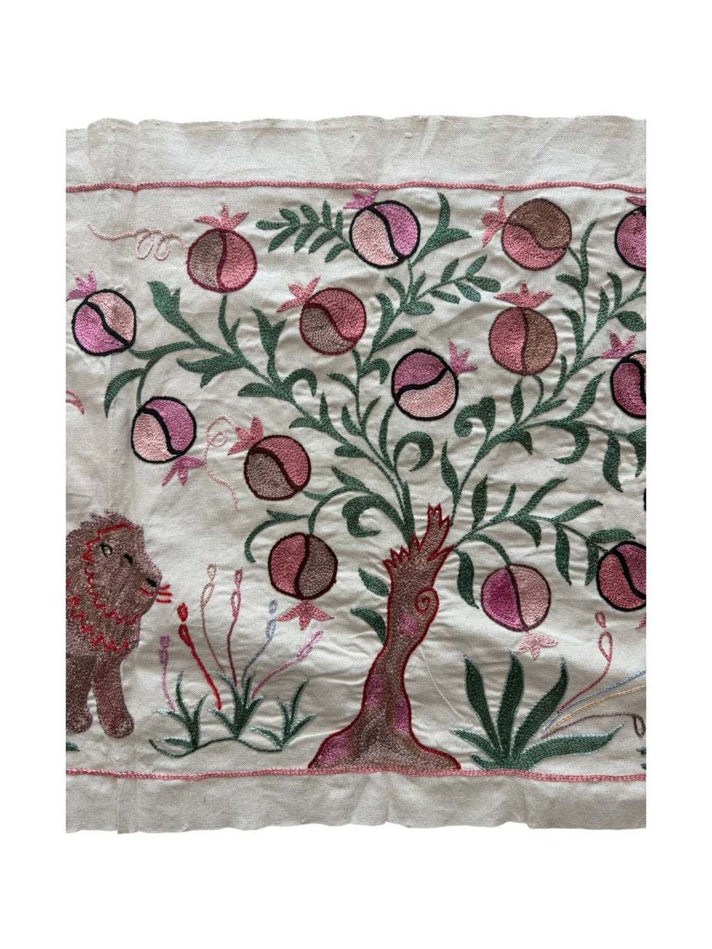 Özbek Aslan Figürlü Suzani Duvar Örtüsü 50 x 141 cm