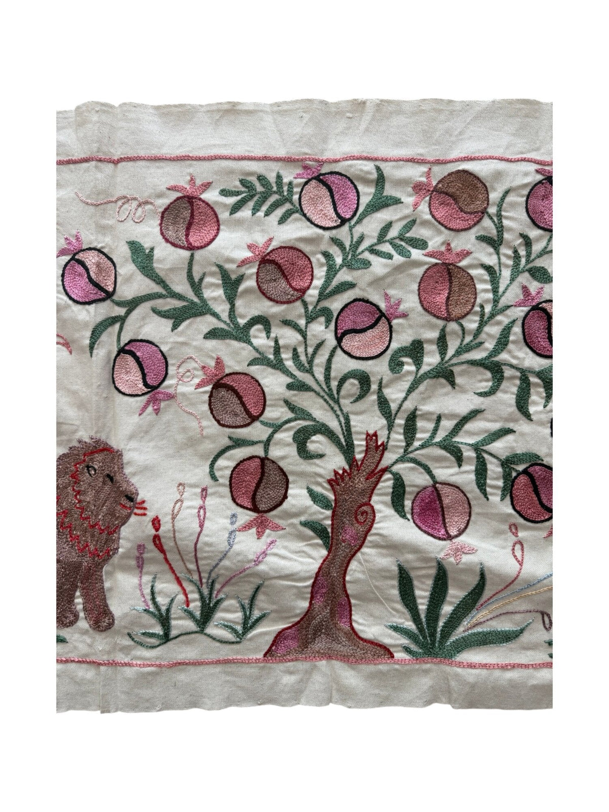 Özbek Aslan Figürlü Suzani Duvar Örtüsü 50 x 141 cm