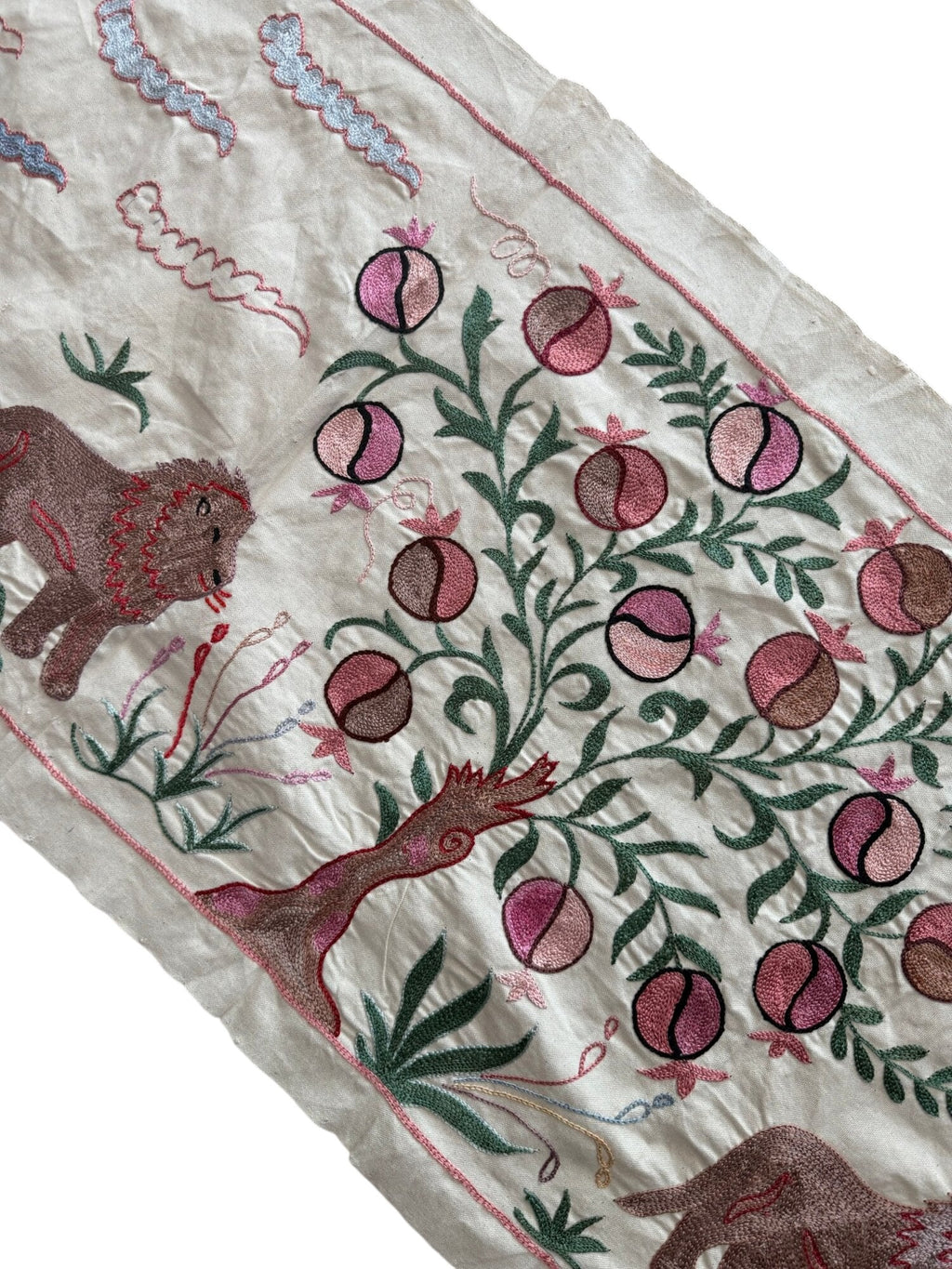 Özbek Aslan Figürlü Suzani Duvar Örtüsü 50 x 141 cm