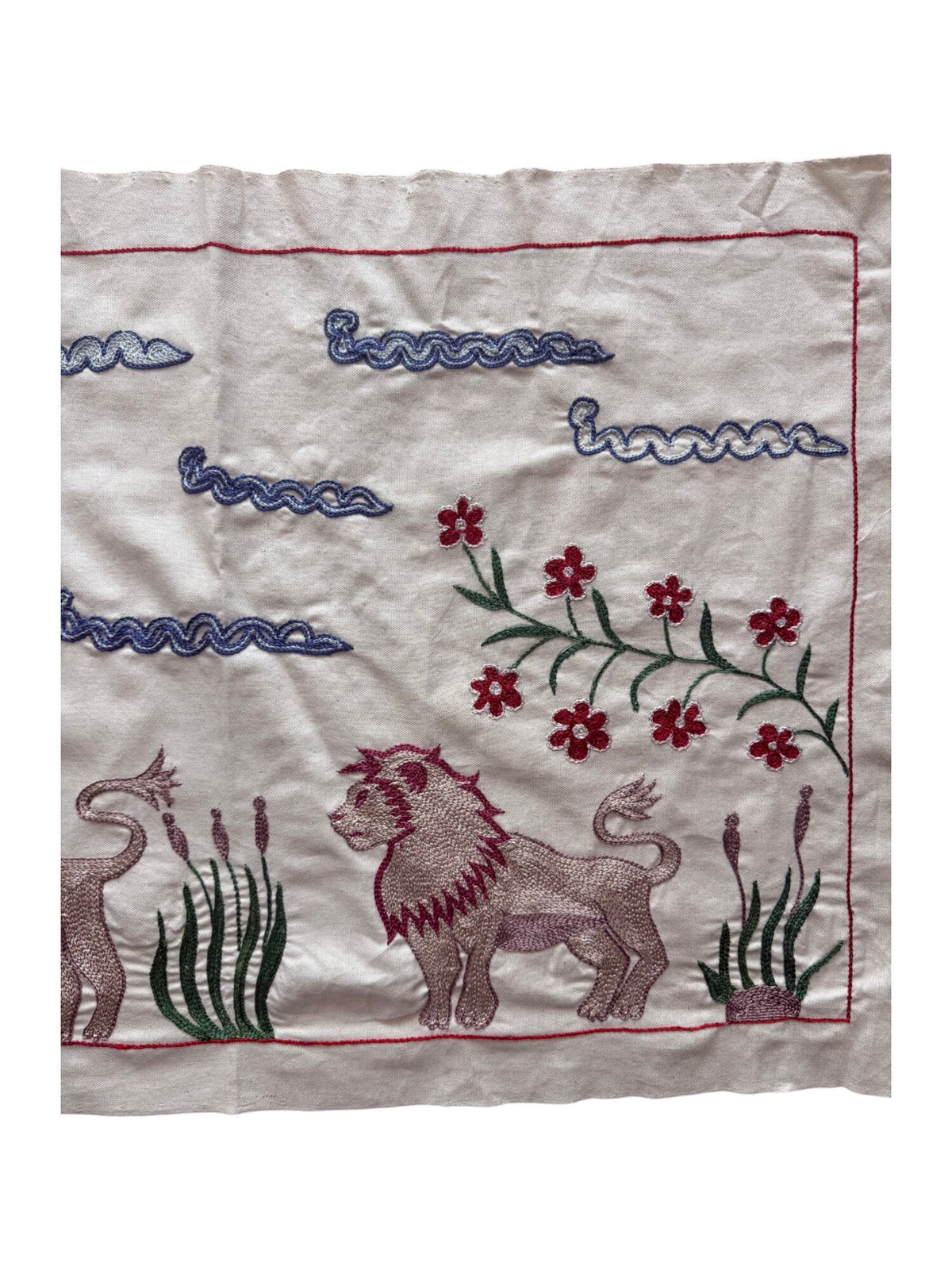 Özbek Aslan Desenli İşlemeli Suzani Yolluk 51 x 146 cm