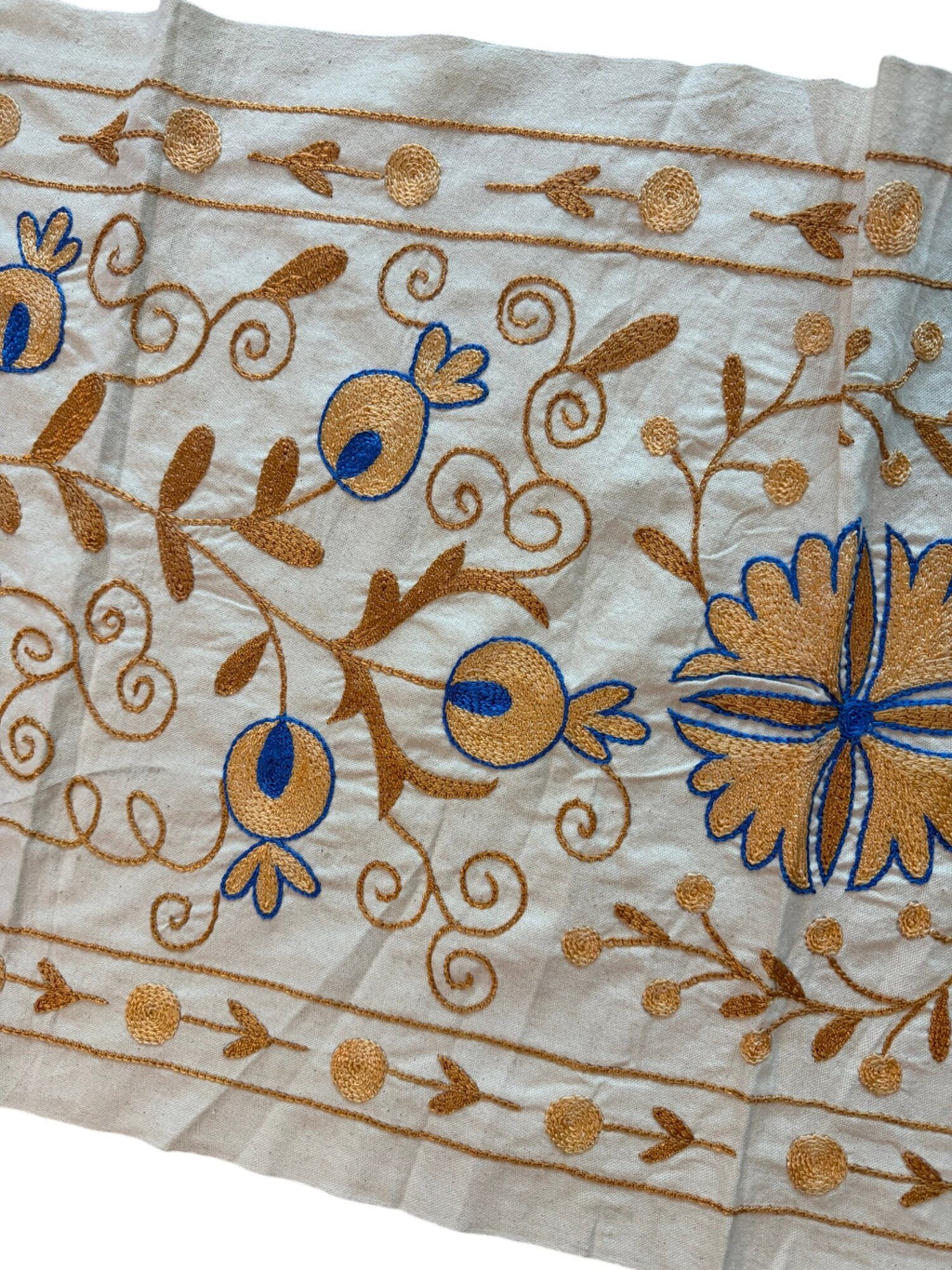Özbek Çiçek Figürlü El İşlemesi Suzani Duvar Örtüsü 50 x 122 cm