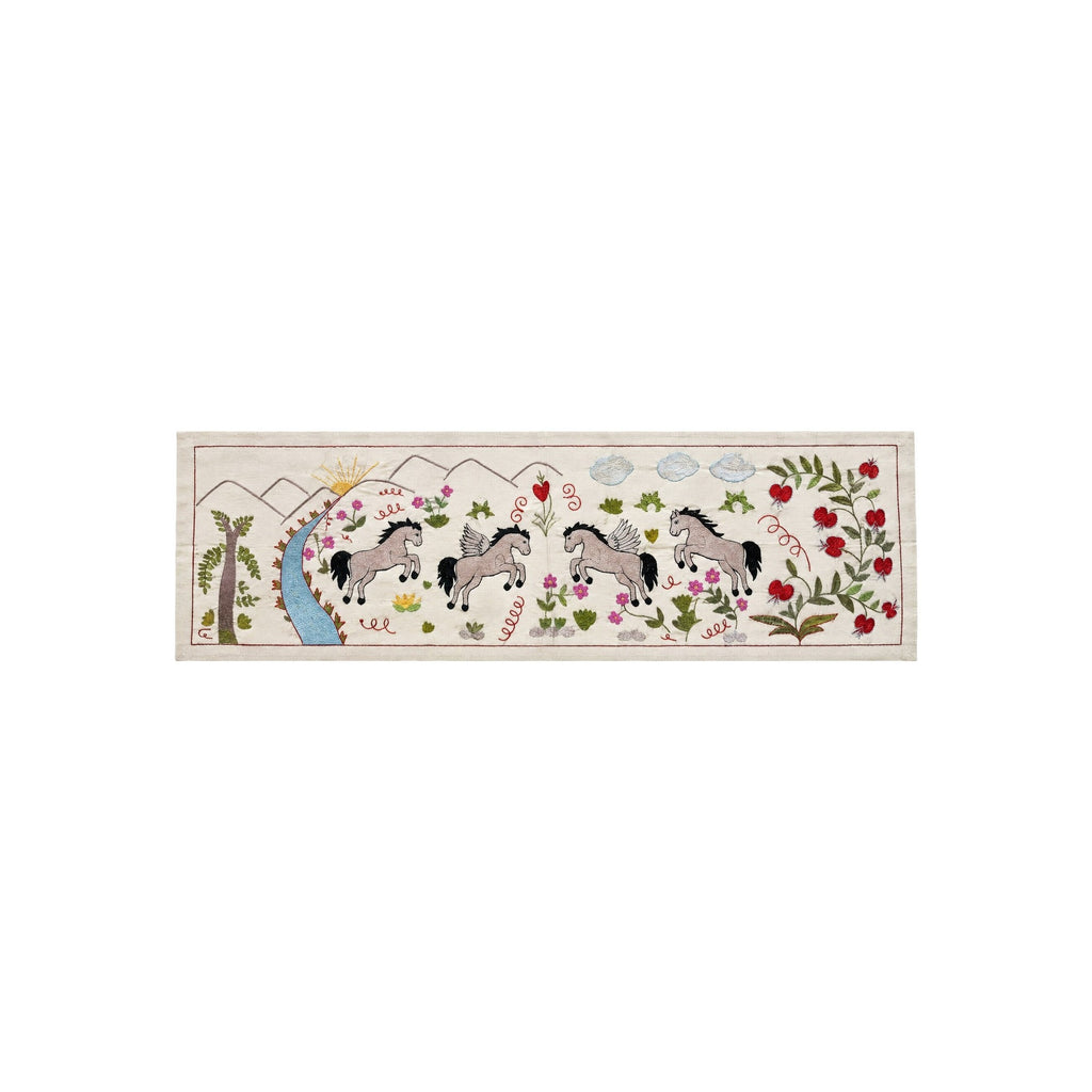 Özbek At Desenli İşlemeli Suzani Yolluk 50 x 140 cm