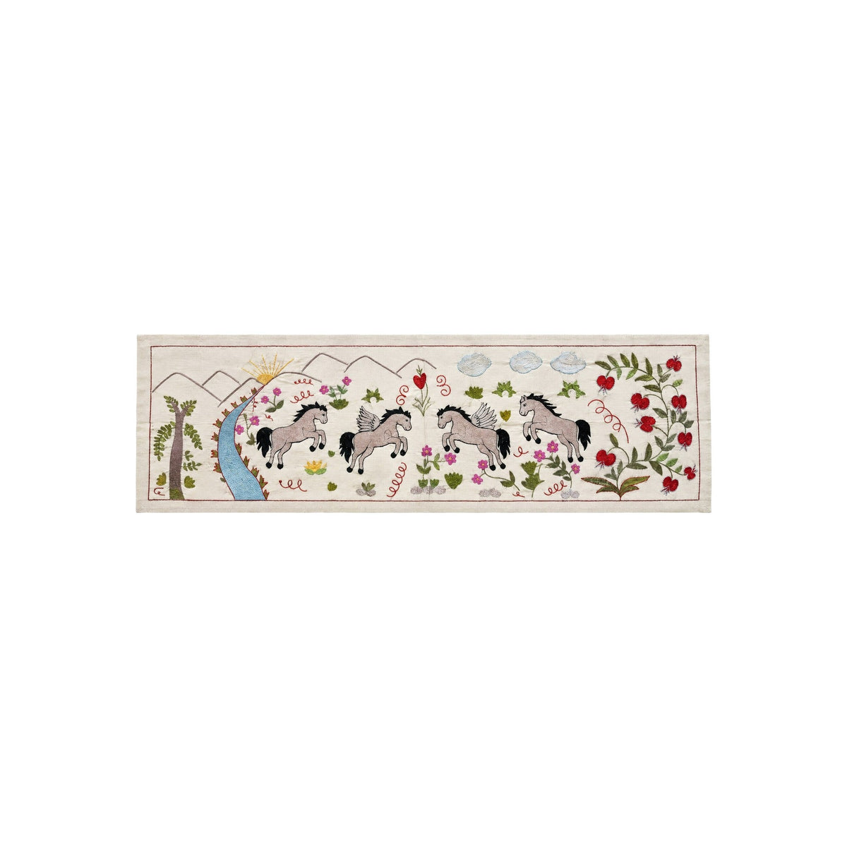 Özbek At Desenli İşlemeli Suzani Yolluk 50 x 140 cm