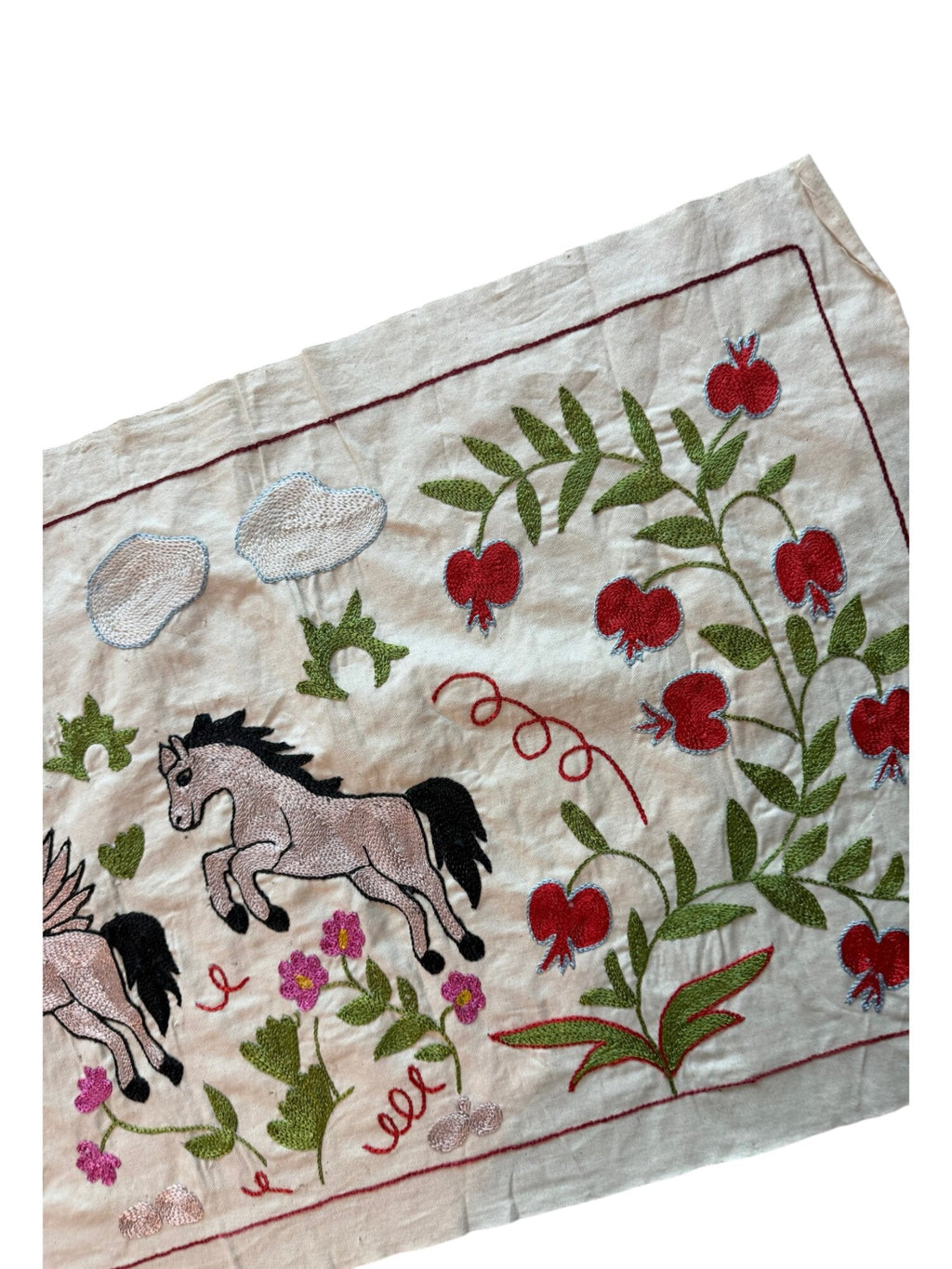 Özbek At Desenli İşlemeli Suzani Yolluk 50 x 140 cm
