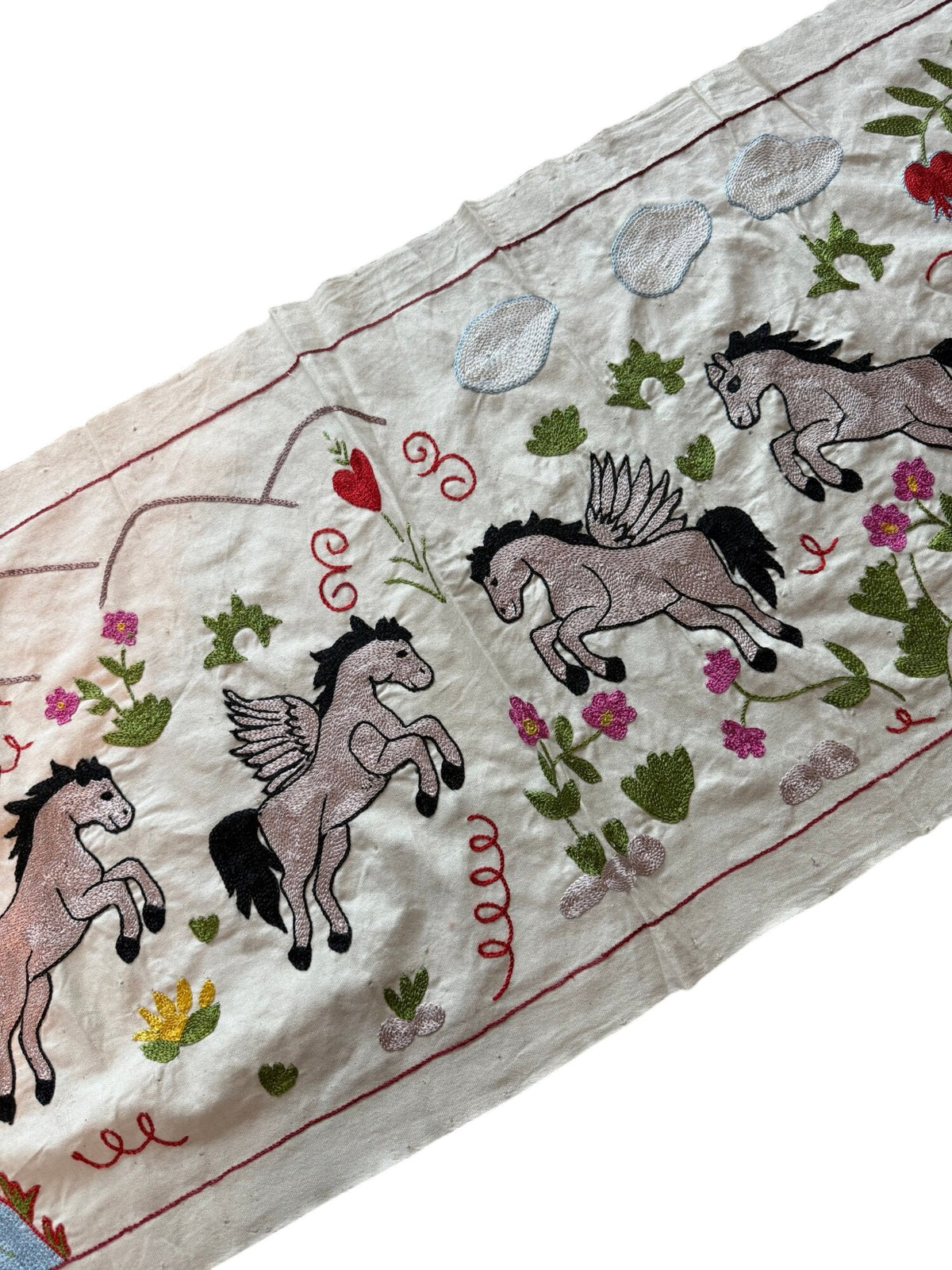 Özbek At Desenli İşlemeli Suzani Yolluk 50 x 140 cm