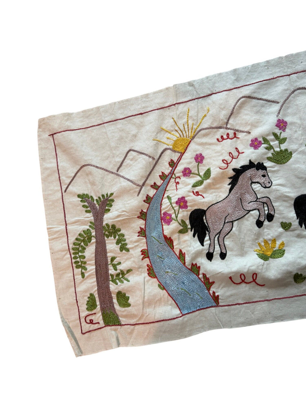 Özbek At Desenli İşlemeli Suzani Yolluk 50 x 140 cm
