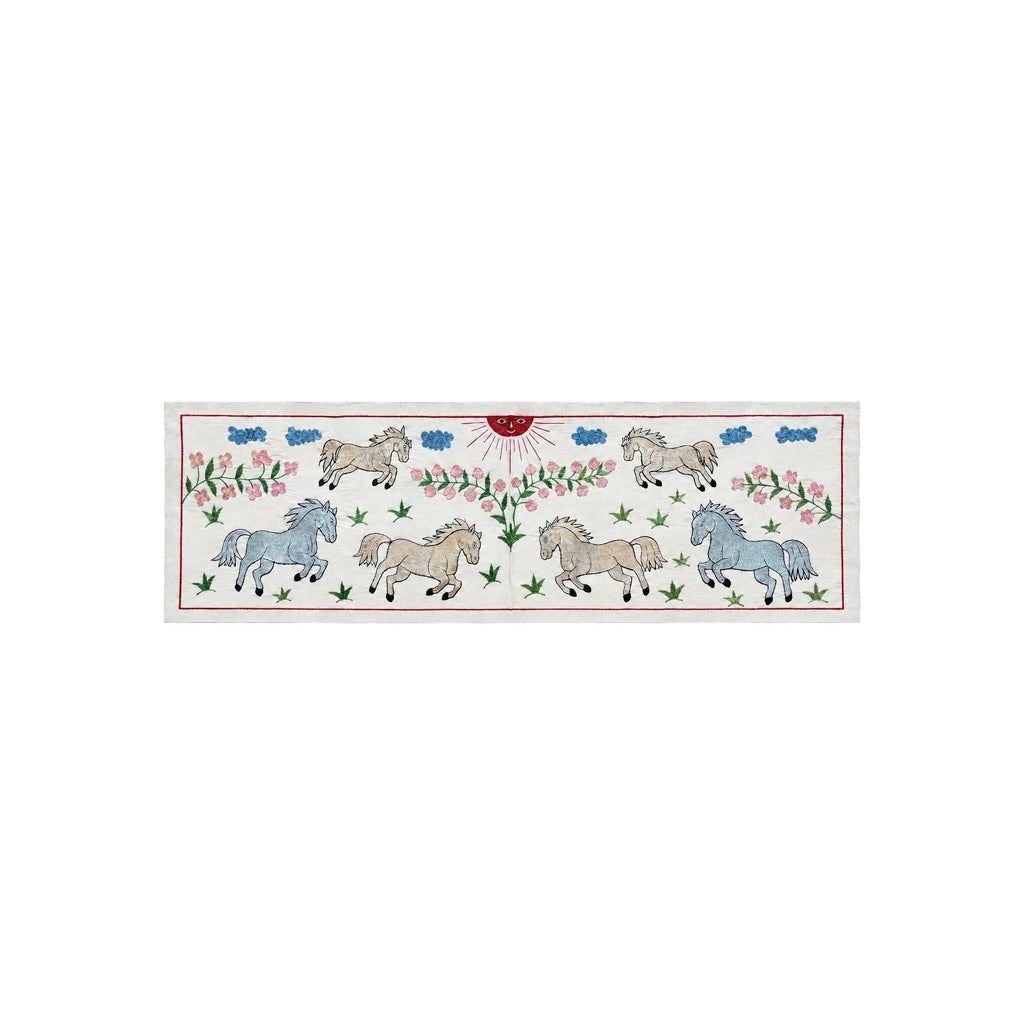 Özbek At Desenli İşlemeli Suzani Yolluk 50 x 147 cm