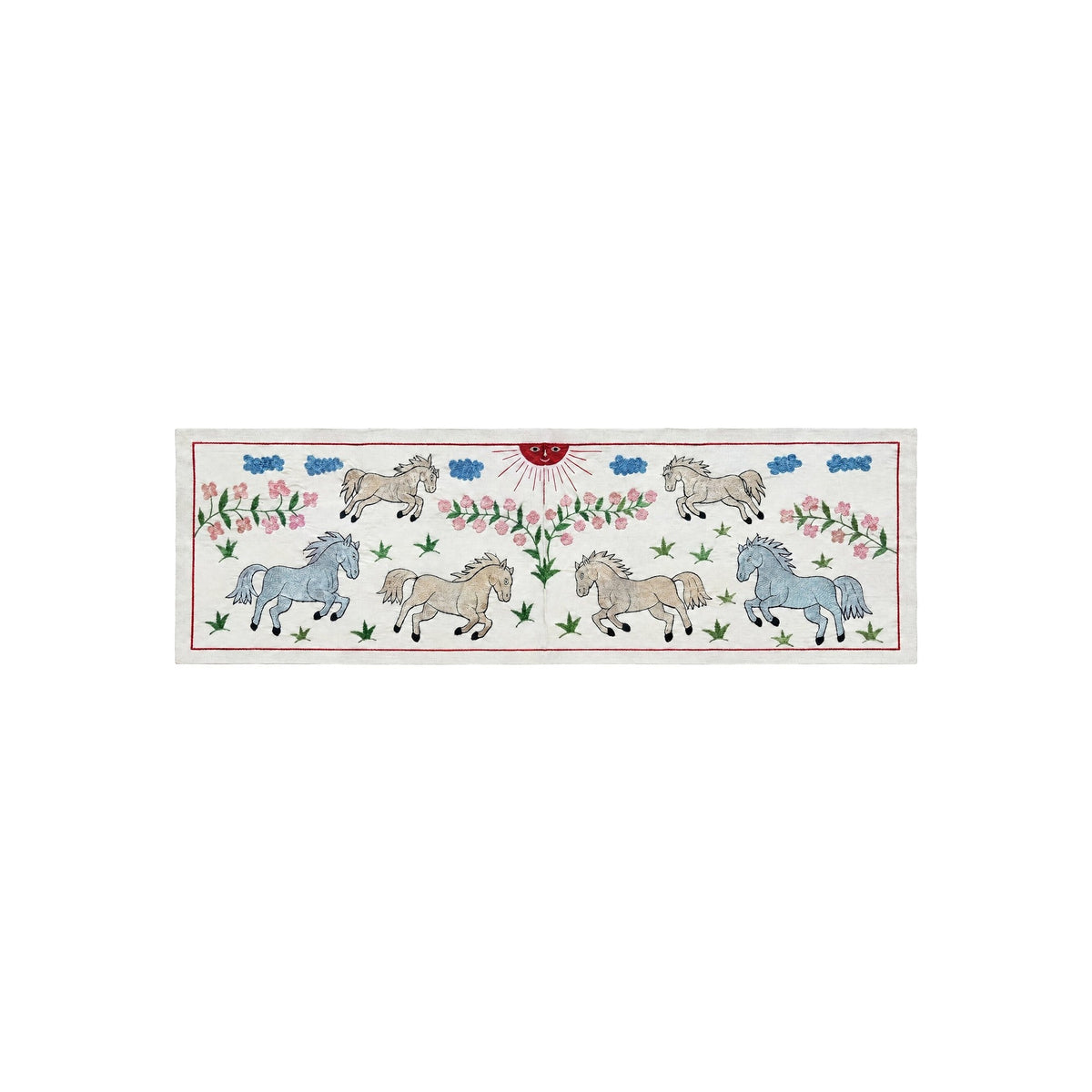 Özbek At Desenli İşlemeli Suzani Yolluk 50 x 147 cm