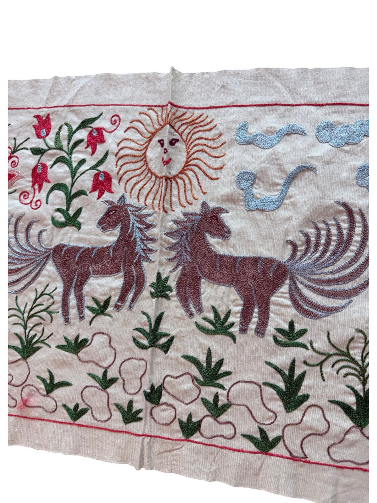 Özbek At Figürlü Suzani Masa Örtüsü 50 x 142 cm
